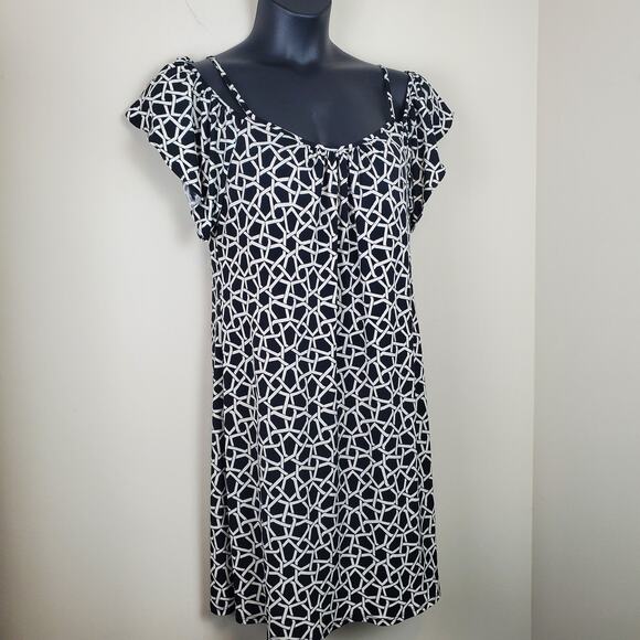 DB ESTABLISHED 1962 Black & White Print Cold Shoulder Mini Dress | Medium - Picture 2 of 8